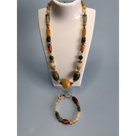 Beggar Beads Sterling Silver Necklace & Bracelet Set Semi-Precious Stones - Picture 3 of 8